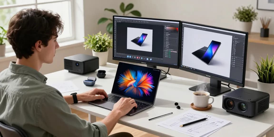 Samsung Galaxy Z TriFold showcased in a modern tech workspace, highlighting its innovative features and productivity potential.