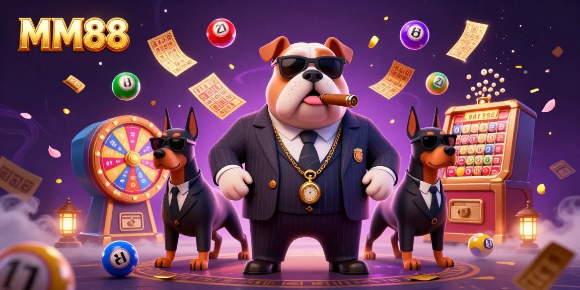 Experience thrilling moments with MM88 as a mafia boss bulldog oversees a vibrant casino scene.