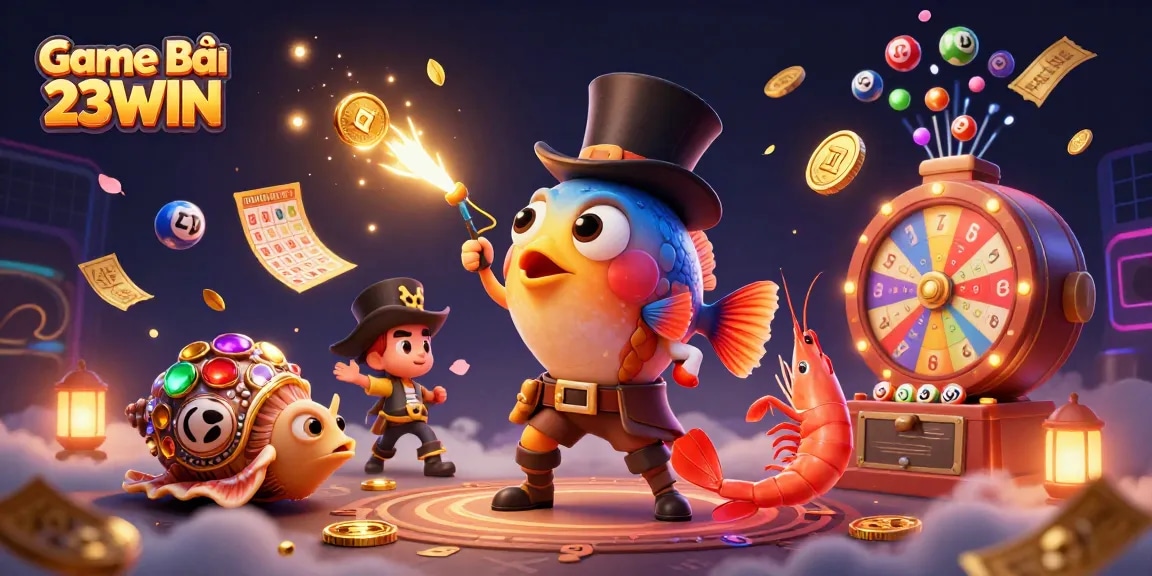 Experience the excitement of Game Bài 23WIN with vibrant characters and dynamic casino elements!