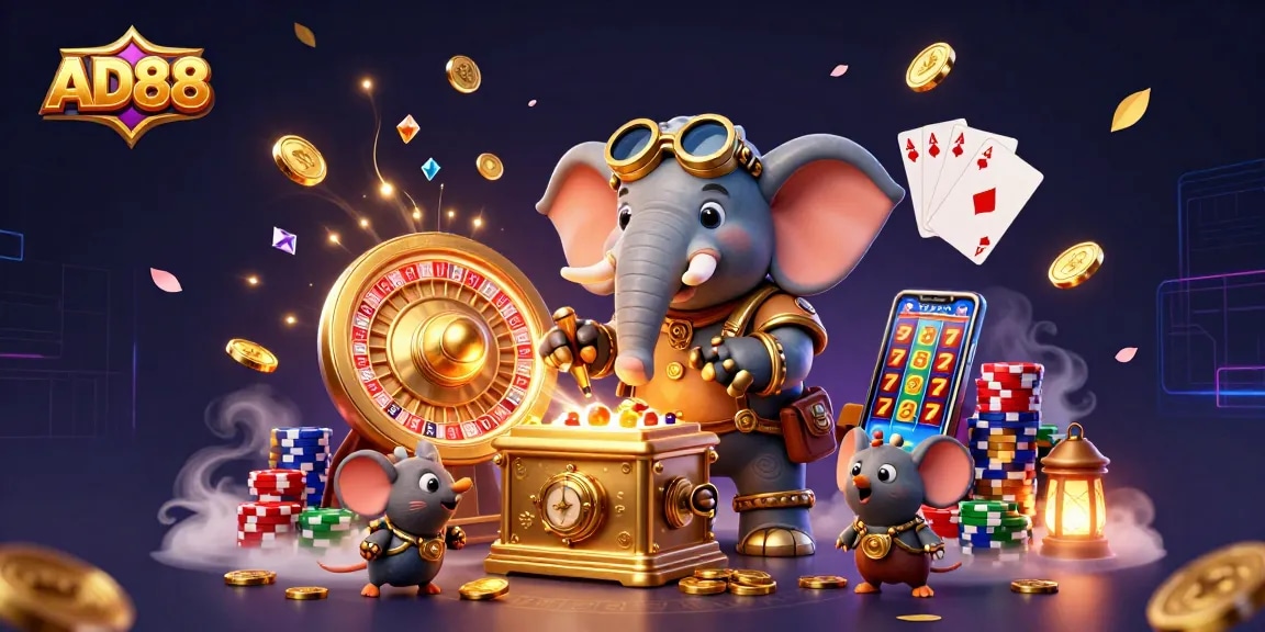 Spin the golden slots at AD88 and win with cascading coins and dazzling gems.