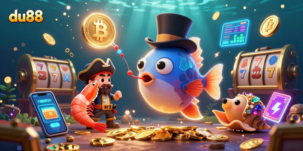 Engage gamblers at du88 with vibrant 3D illustration showcasing crypto coins and treasure.