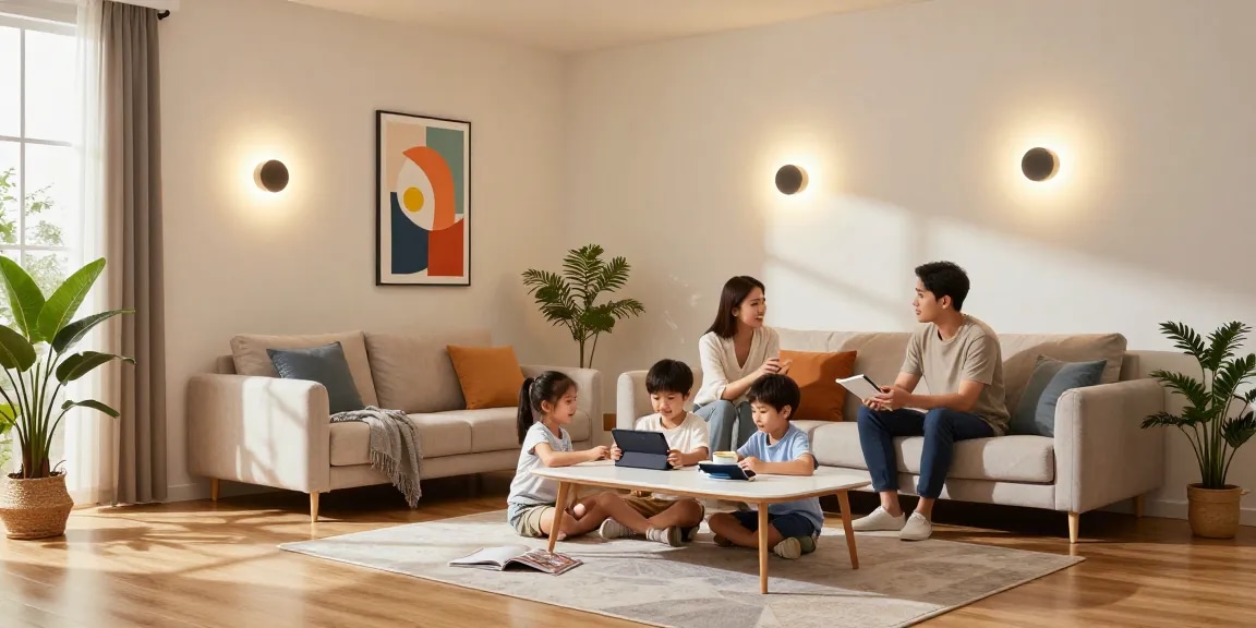 Aplice LED decorative în living modern, iluminare caldă și atmosferă confortabilă
