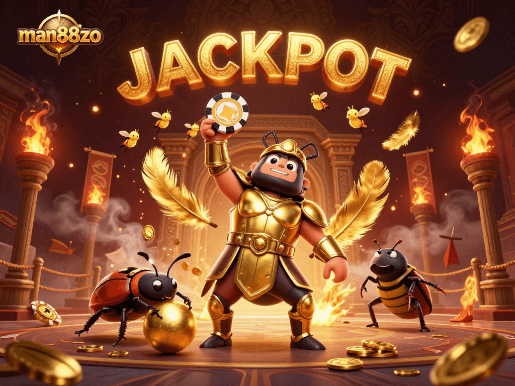 Experience excitement with man88zo's jackpot scene featuring engaging characters and dynamic casino elements.