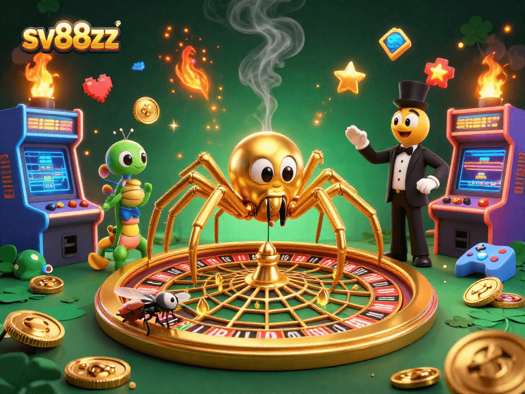Spin the roulette wheel with sv88zz as a golden spider croupier supports eager betting action.