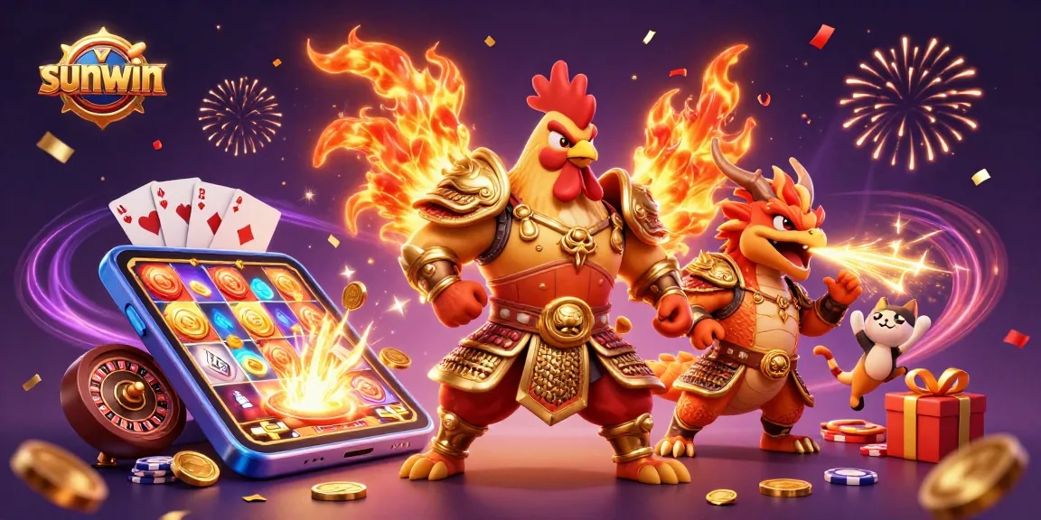 Play slots with sunwin amidst vivid 3D fantasy characters in a dynamic casino scene.