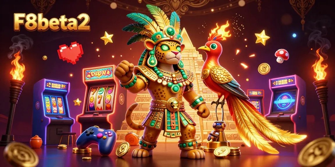 Spin to win with F8beta2 featuring a Mayan jaguar priest and vibrant slots elements!