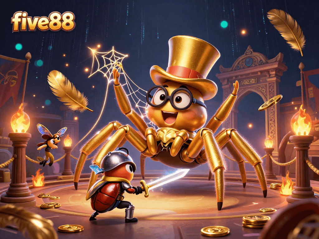 Experience thrilling gameplay with five88 as a golden tarantula weaves a web of winnings.