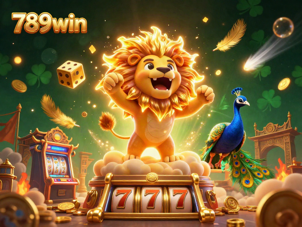 Experience thrilling gameplay with 789win in a vibrant casino scene featuring roaring lion and slot machine action.