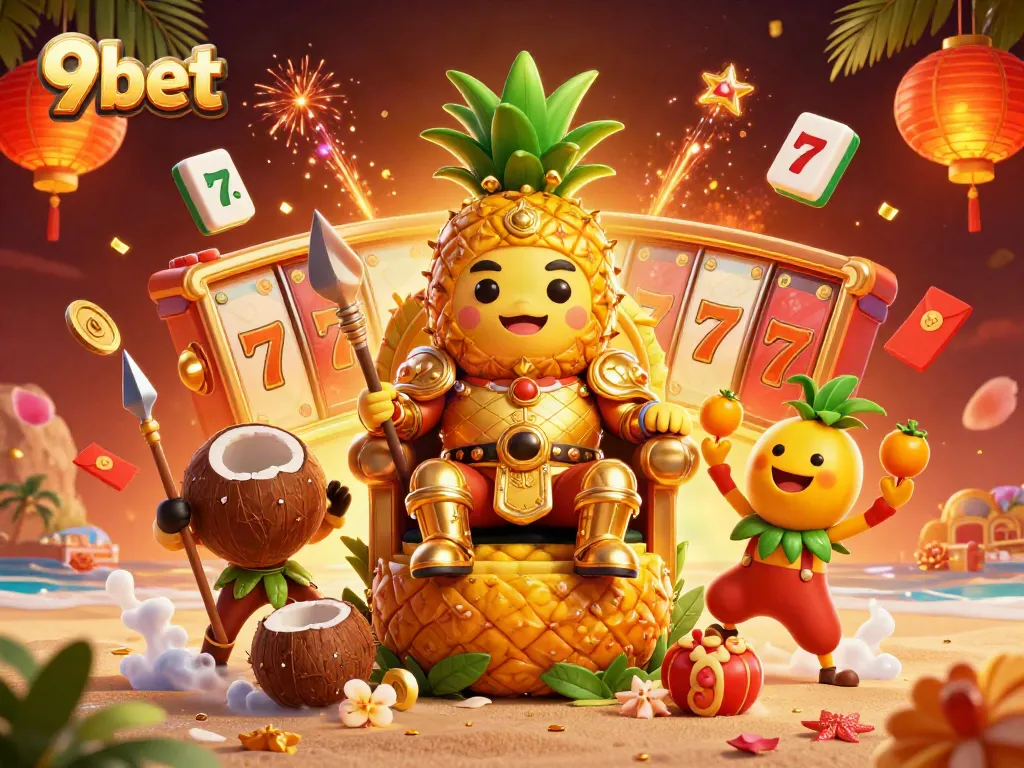 Experience vibrant gaming adventures with 9bet in a picturesque beach casino illustration.