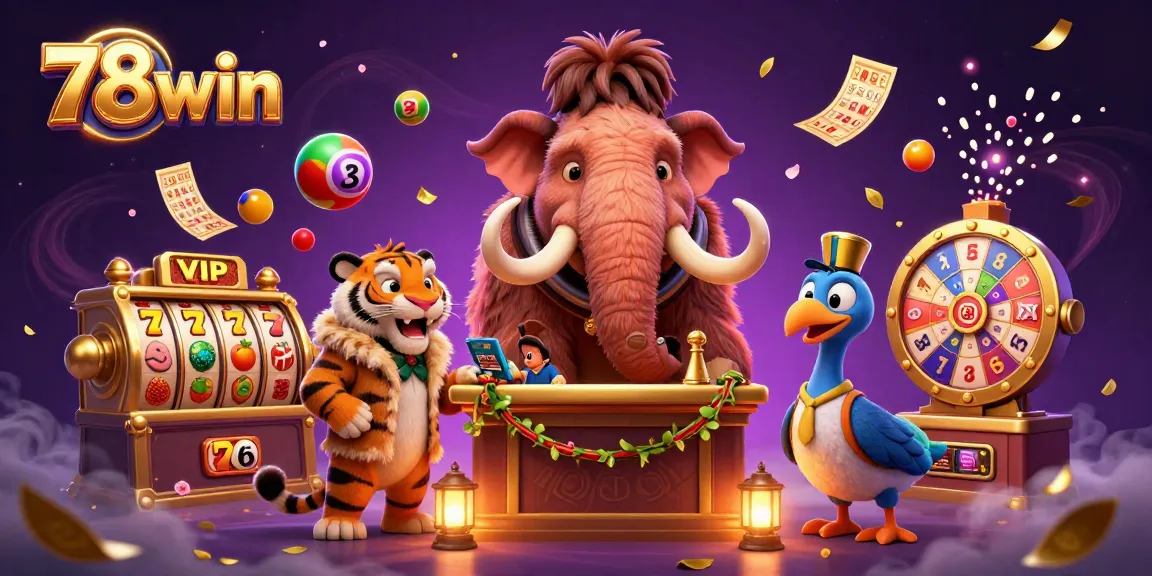 Engage with the excitement of 78win through a vibrant casino scene featuring dynamic characters and elements.