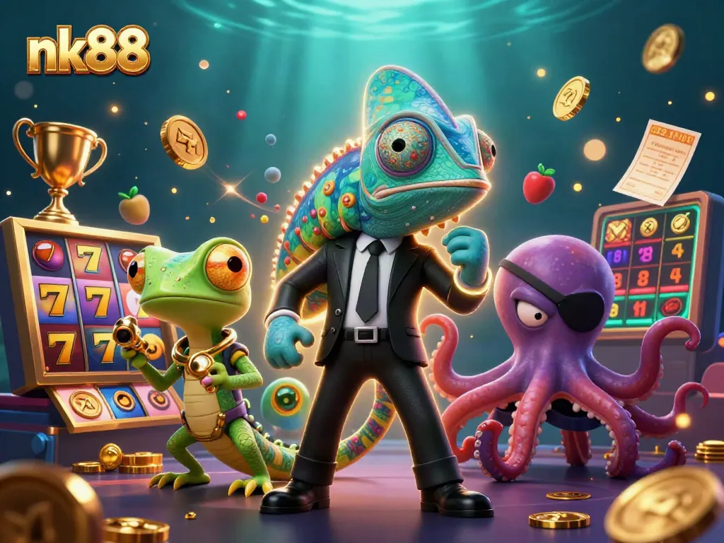 Experience dynamic gaming thrills at nk88 with immersive 3D casino scenes and vibrant slot elements.