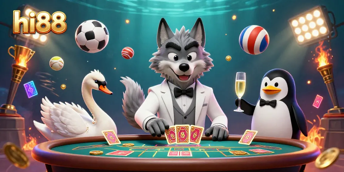 Experience dynamic gaming action at hi88 with a sophisticated casino scene featuring engaging characters.