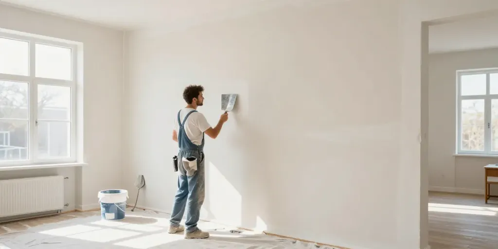 Plastering Service London in action with a professional applying a smooth finish to interior walls.
