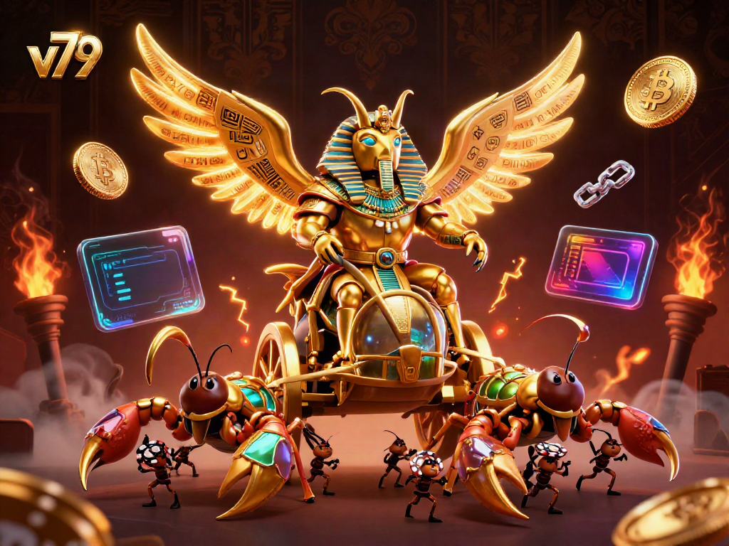 Experience the thrill of v79 with vibrant casino elements and exquisite characters in a stunning digital art.