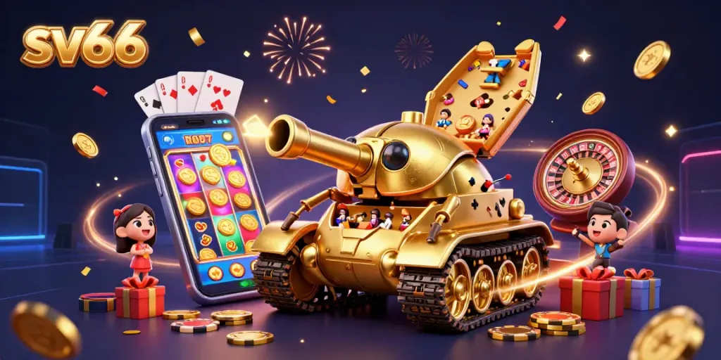 Engage with sv66's dynamic gaming environment featuring a golden beetle tank and thrilling casino elements.