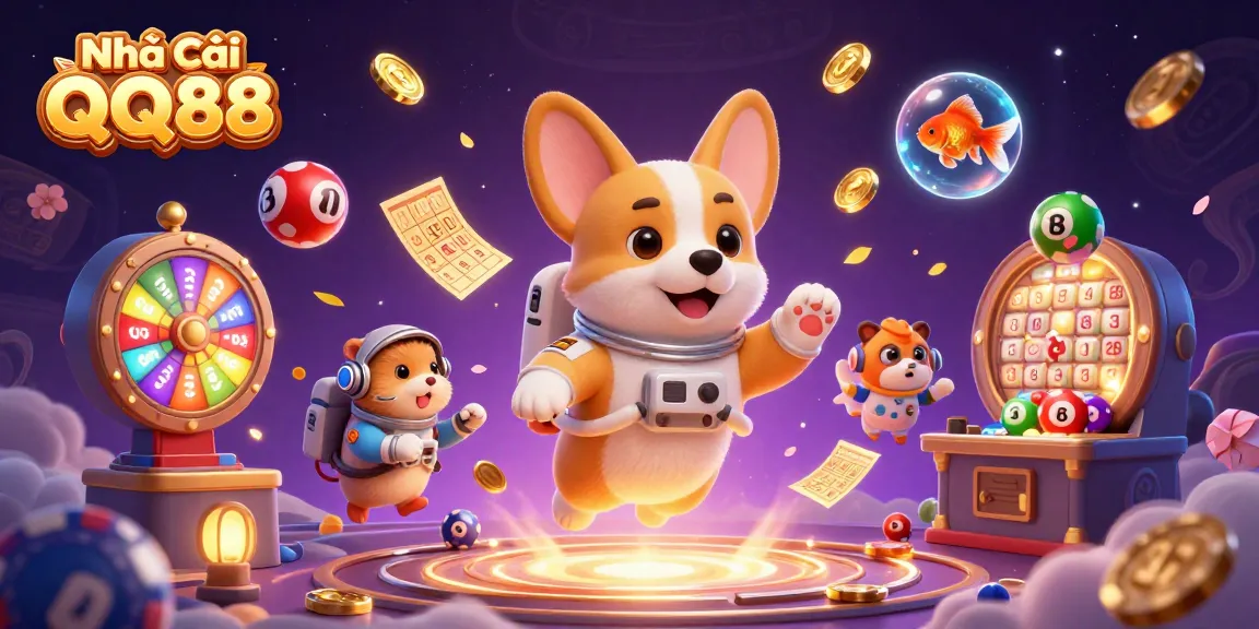 Experience the thrill at Nhà Cái QQ88 with an astronaut corgi in a magical space casino.