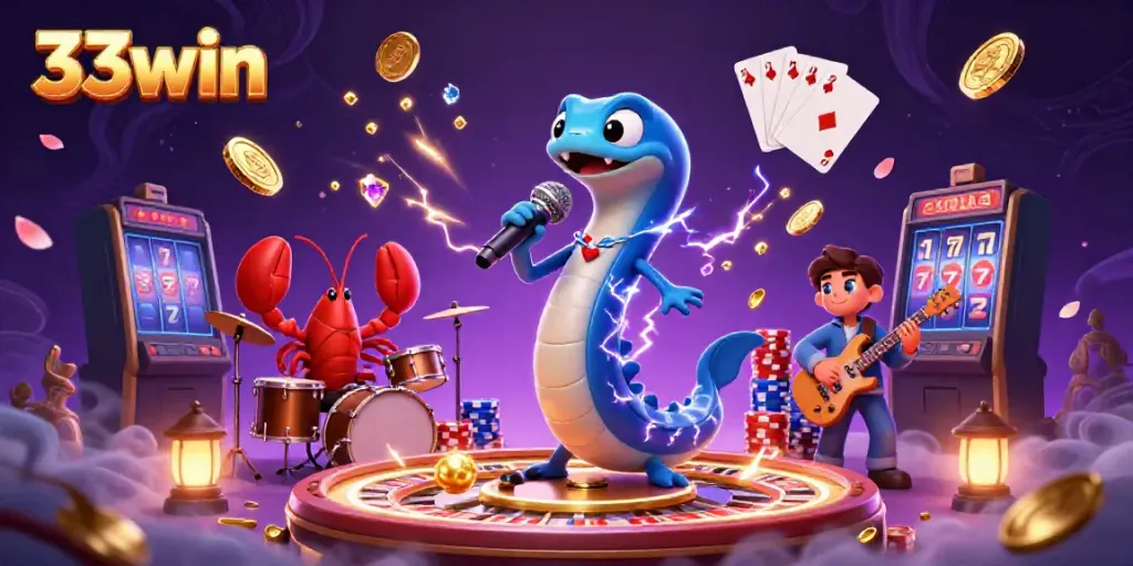 Experience the thrill of winning with 33win at an underwater casino featuring vibrant characters and exciting game elements.