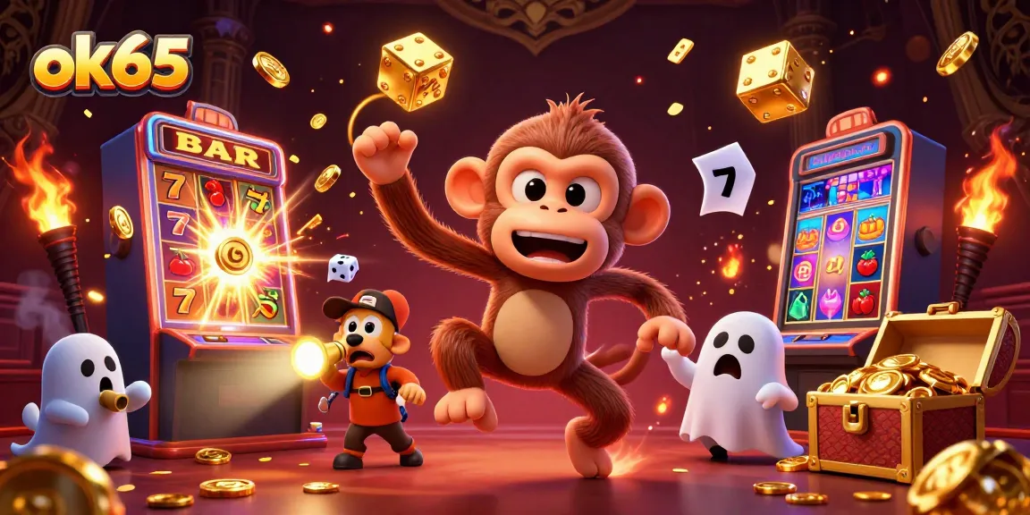 Engage with the thrilling casino world of ok65 as mischievous characters juggle golden treasures amidst vibrant gameplay.