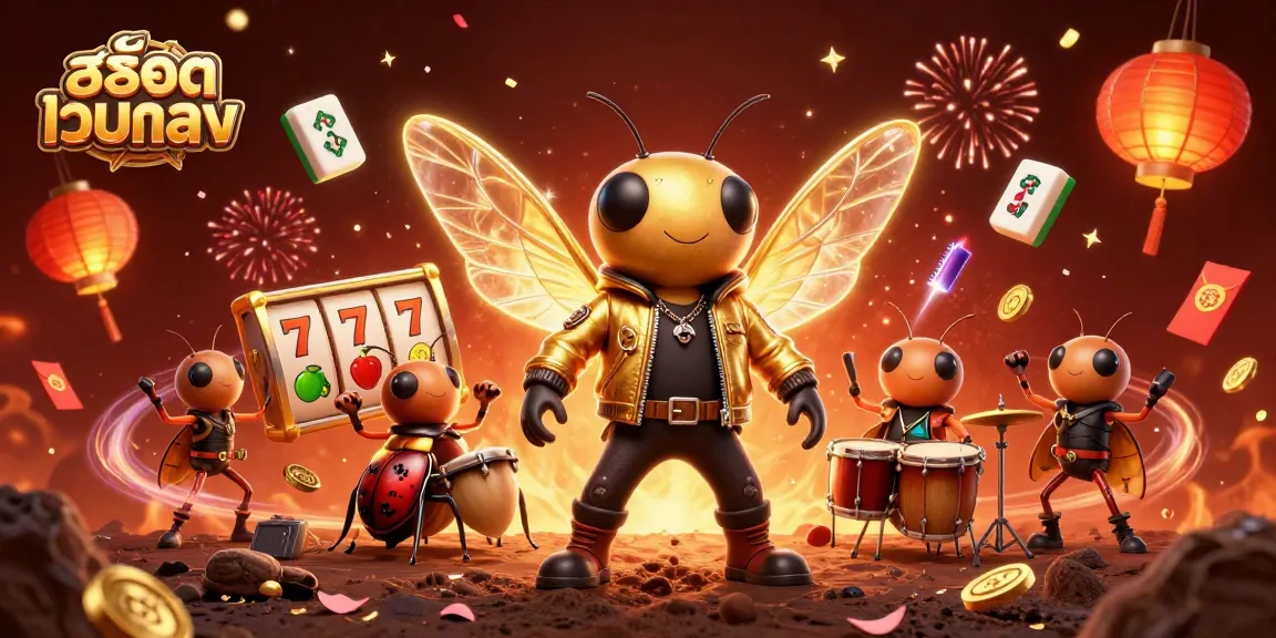 Engage with สล็อตเว็บตรง slots and vibrant casino elements in a festive 3D scene.