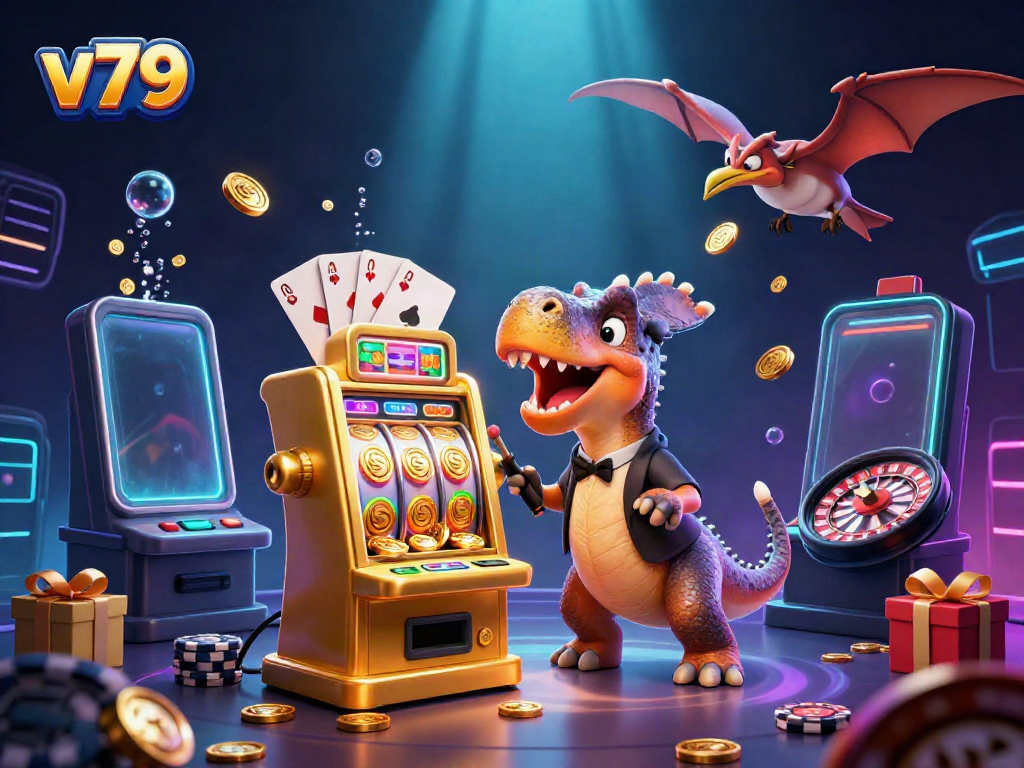 Watch the v79 pachycephalosaurus win jackpots while interacting with a bustling casino atmosphere