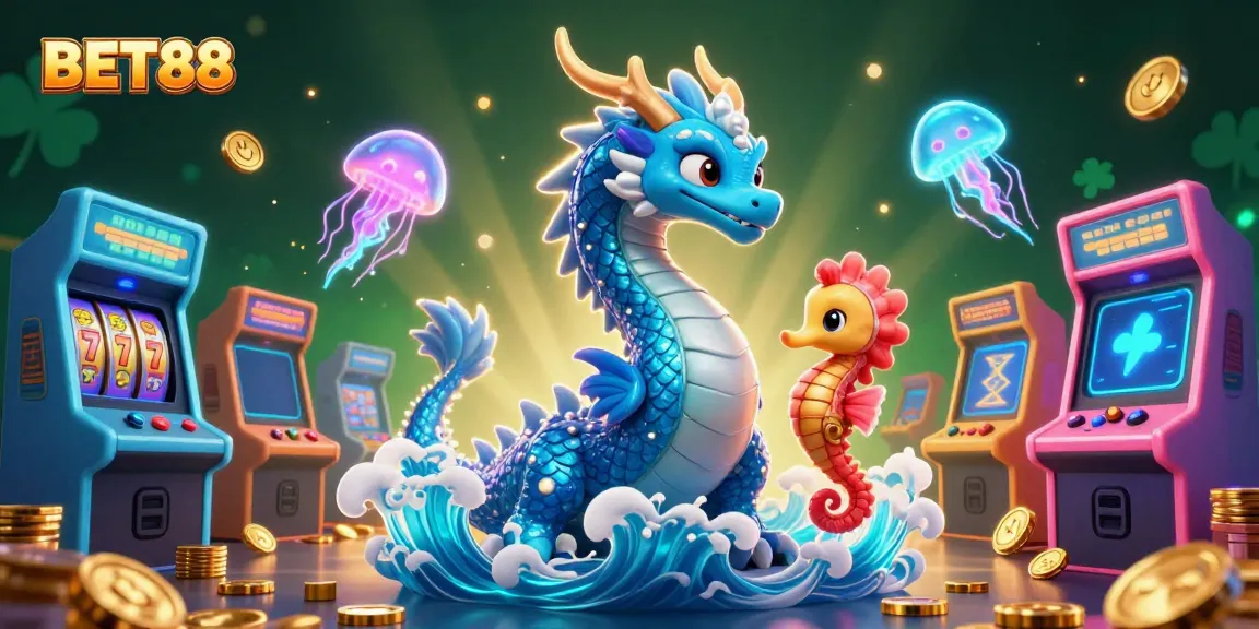Engage in thrilling gameplay at BET88 with colorful characters, slot machines, and dynamic visual elements.