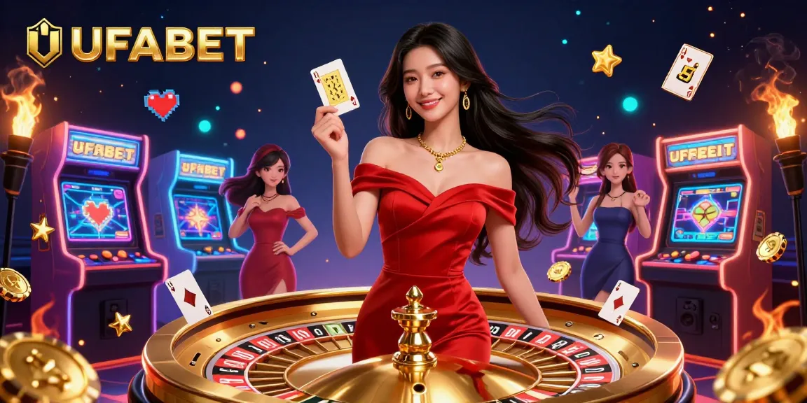 Unlock winning strategies at UFABET with an engaging casino illustration featuring a young Asian woman and a golden roulette wheel.