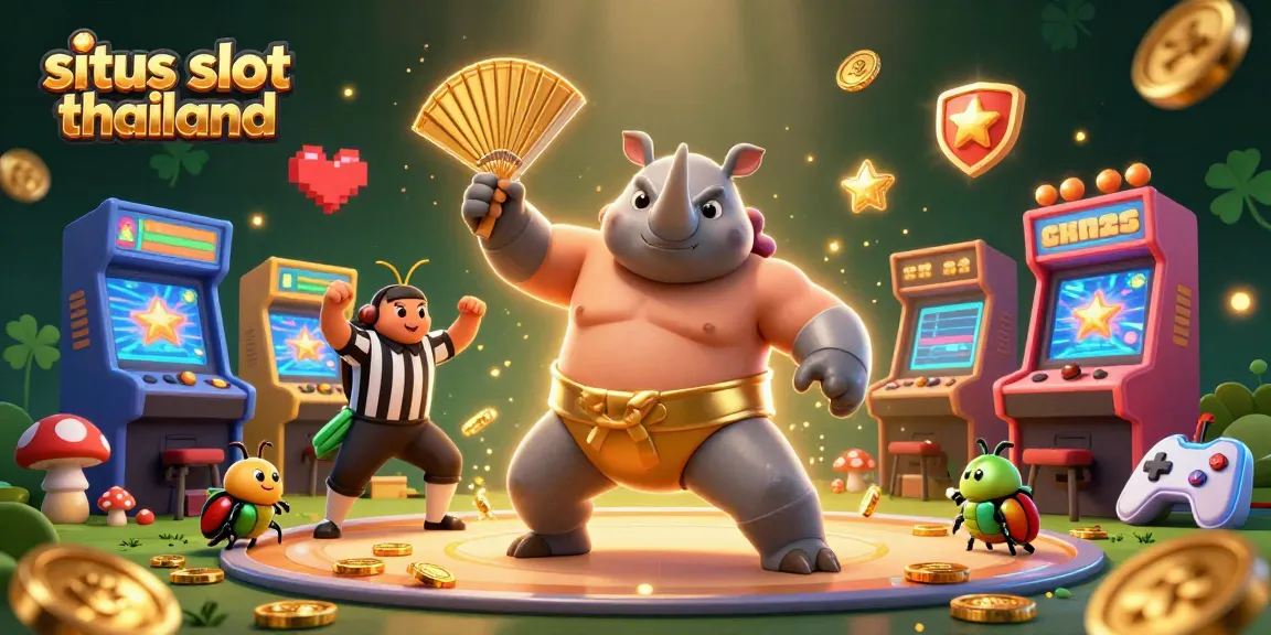 Win at situs slot thailand with an exciting 3D scene of animated characters and vibrant casino elements.