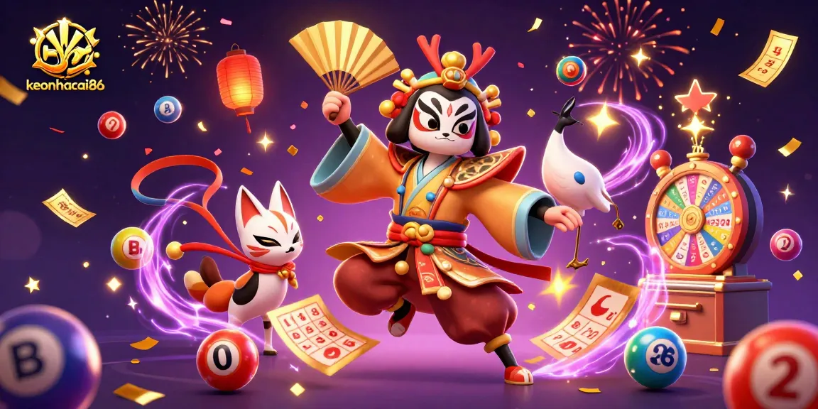 Engage with exciting gaming elements at keonhacai86, featuring dynamic lottery balls and vibrant prize wheels.