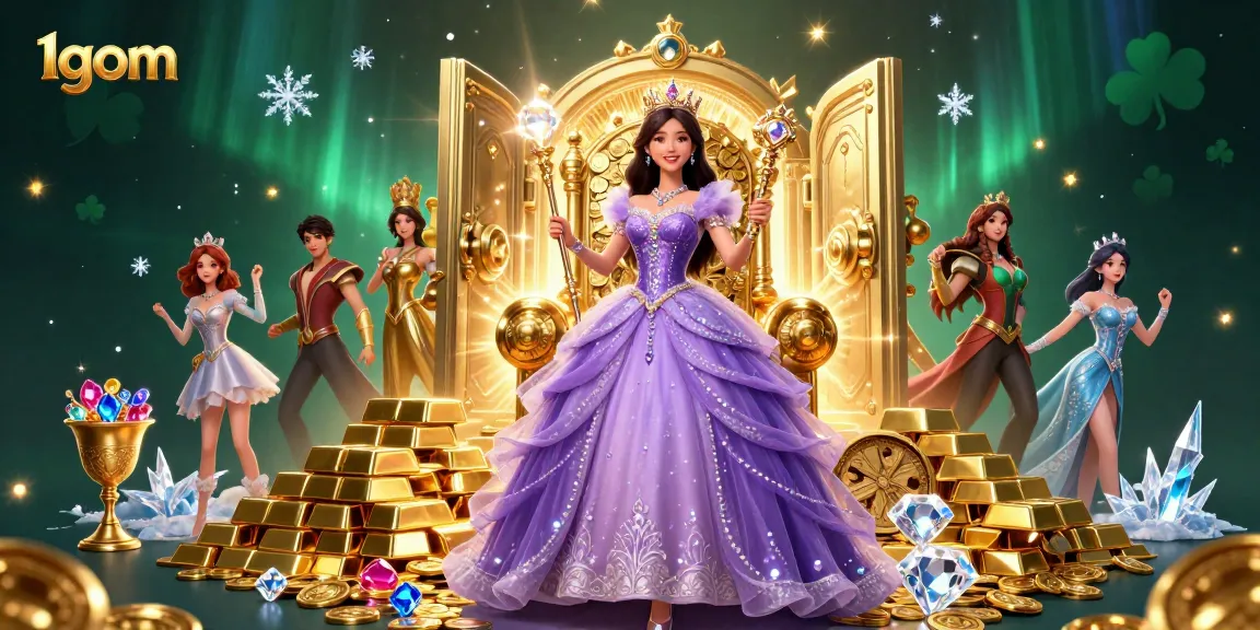 Experience the thrilling world of betting with 1gom, showcasing a glamorous casino scene with treasures and rich details.