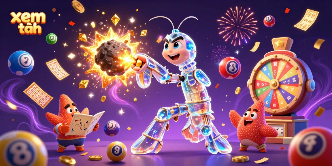 Experience the excitement of gaming with "xem thêm" as colorful lottery elements surround a galactic samurai mantis shrimp.