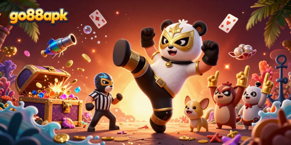 Celebrate big wins at go88apk with a dynamic scene showcasing a panda fighter and vibrant casino elements.