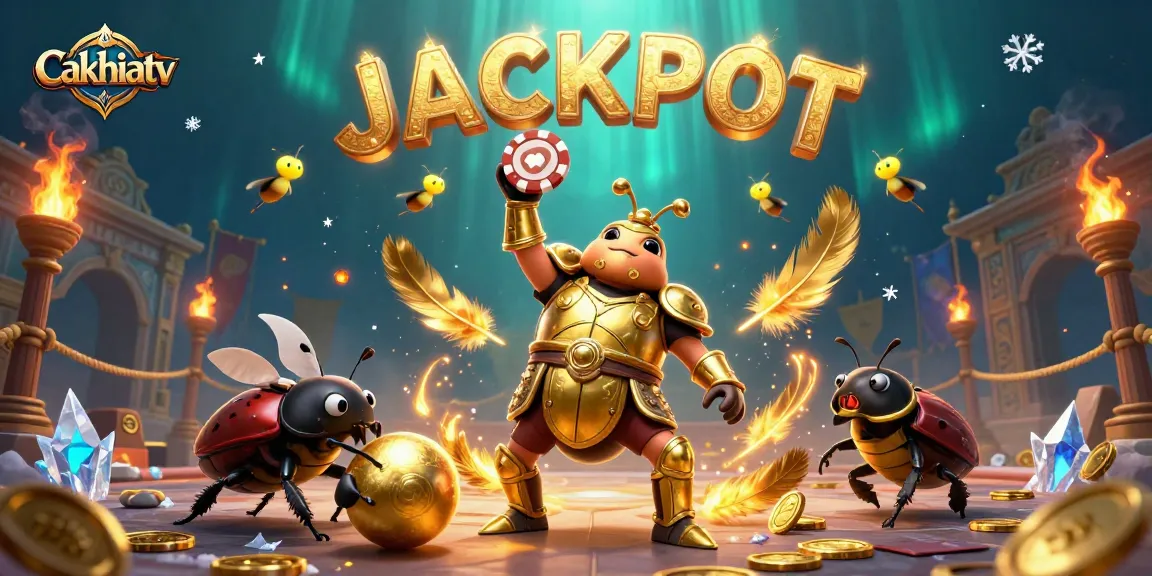 Cakhiatv showcases a dynamic scene with a victorious hercules beetle and vibrant elements celebrating betting wins.