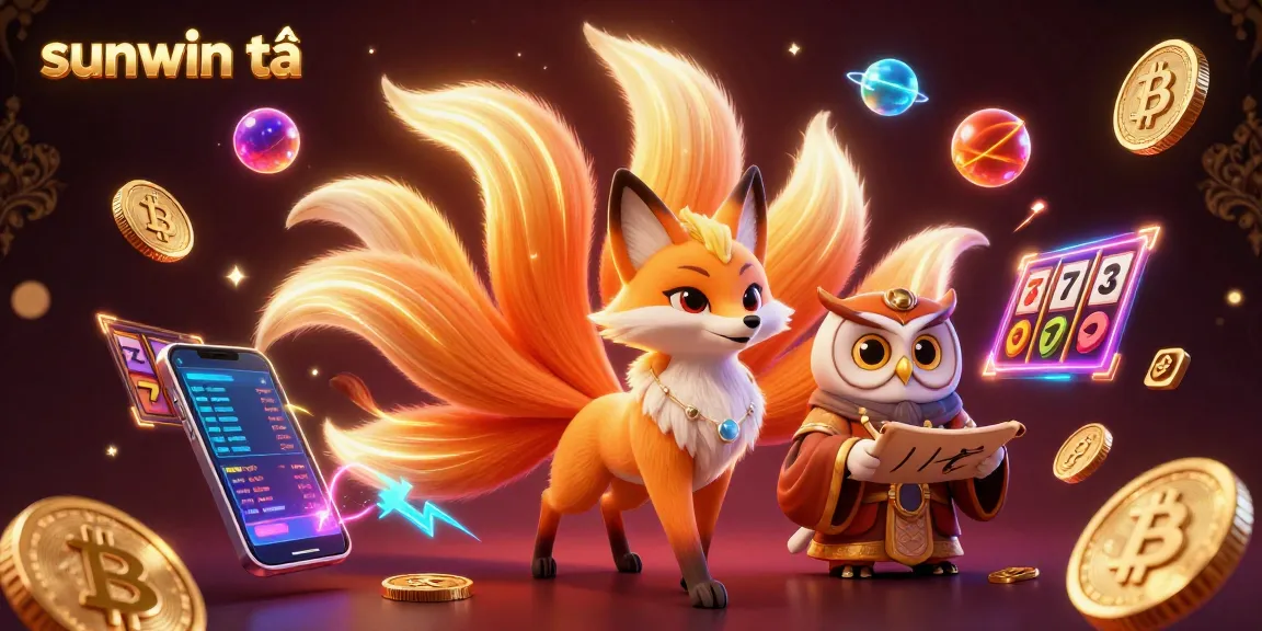 Engage in thrilling gameplay with the vibrant sunwin tải illustration featuring a mystical fox and an owl amidst colorful coins.