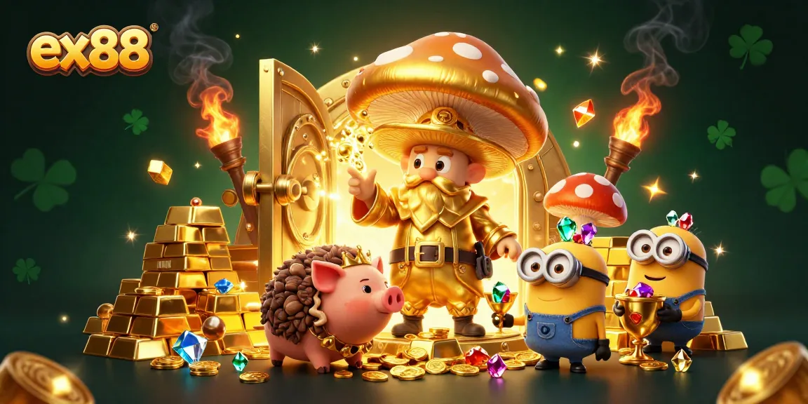 Experience the magic of gaming with the golden wizard and treasures at ex88 casino.