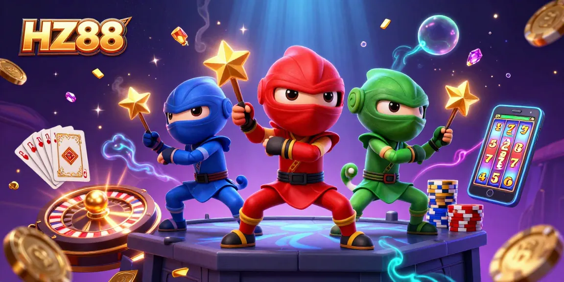 Experience thrilling gaming at HZ88 with vibrant chameleon ninjas and dazzling casino elements