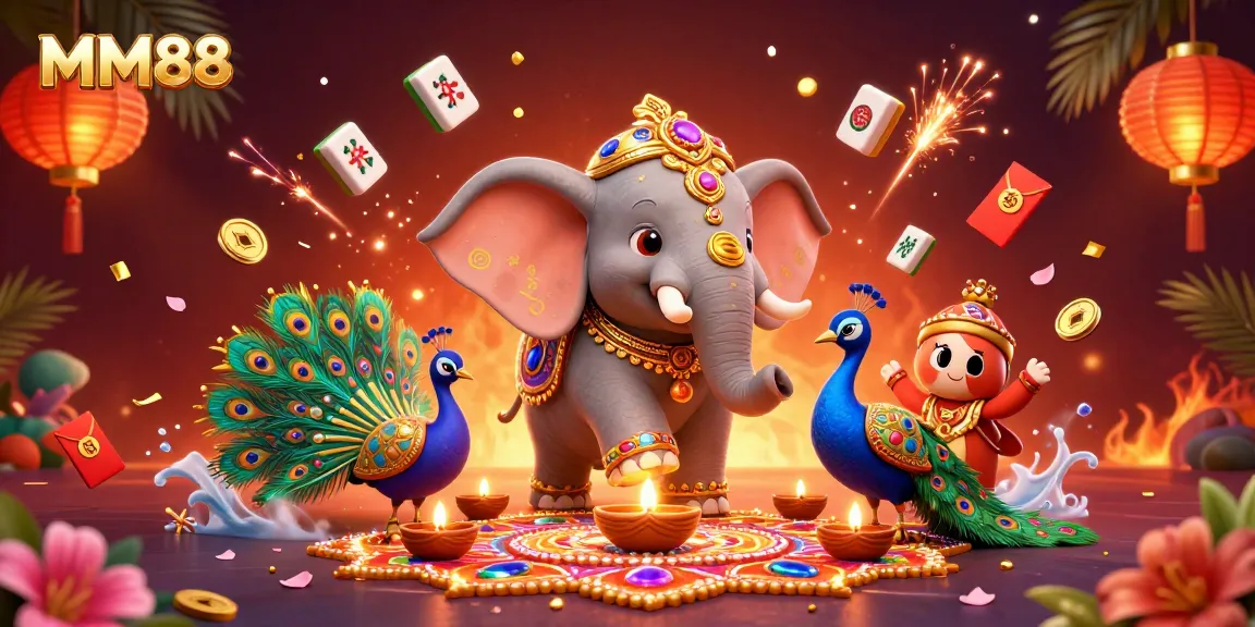 Experience winning moments at MM88 with colorful characters and dynamic casino elements in a vibrant 3D setting.
